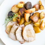 Pancetta-wrapped Pork Tenderloin with Apples + Pan-roasted Apples and Potatoes